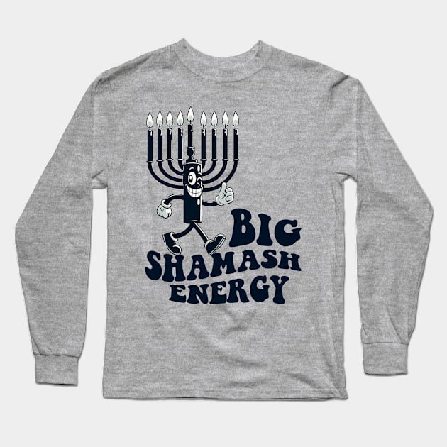 Big Shamash Energy Retro Cartoon Hanukkah Menorah Long Sleeve T-Shirt by dystopic